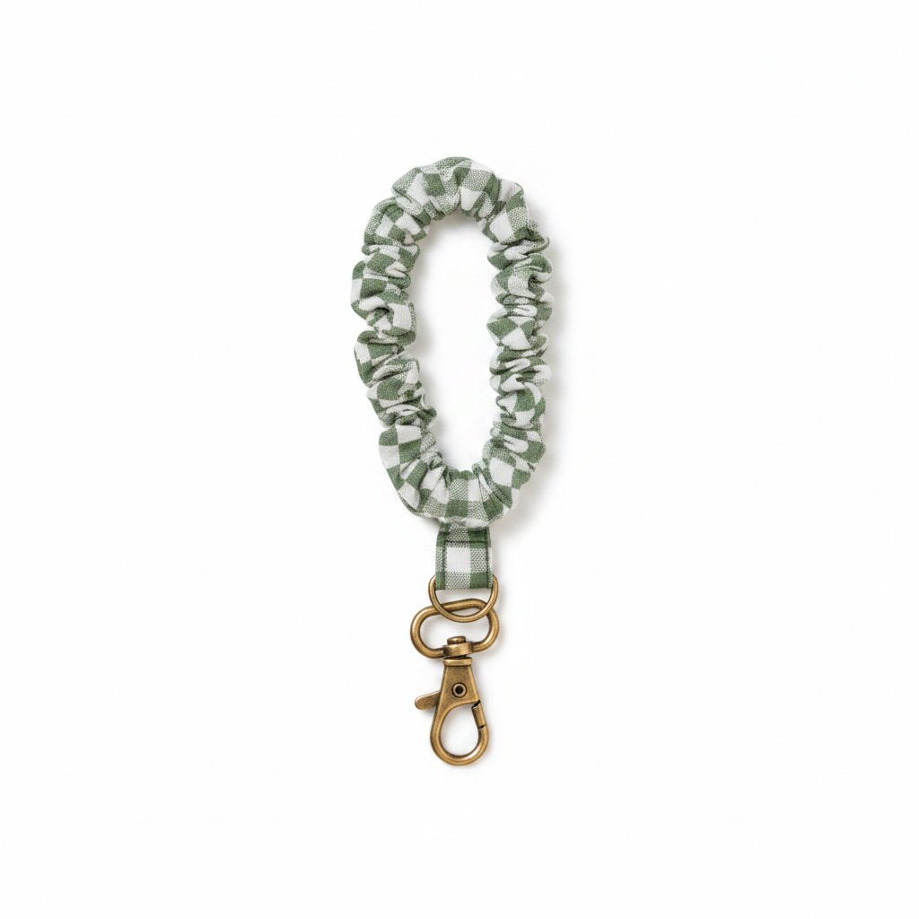 Sage Gingham Scrunchie Keychain