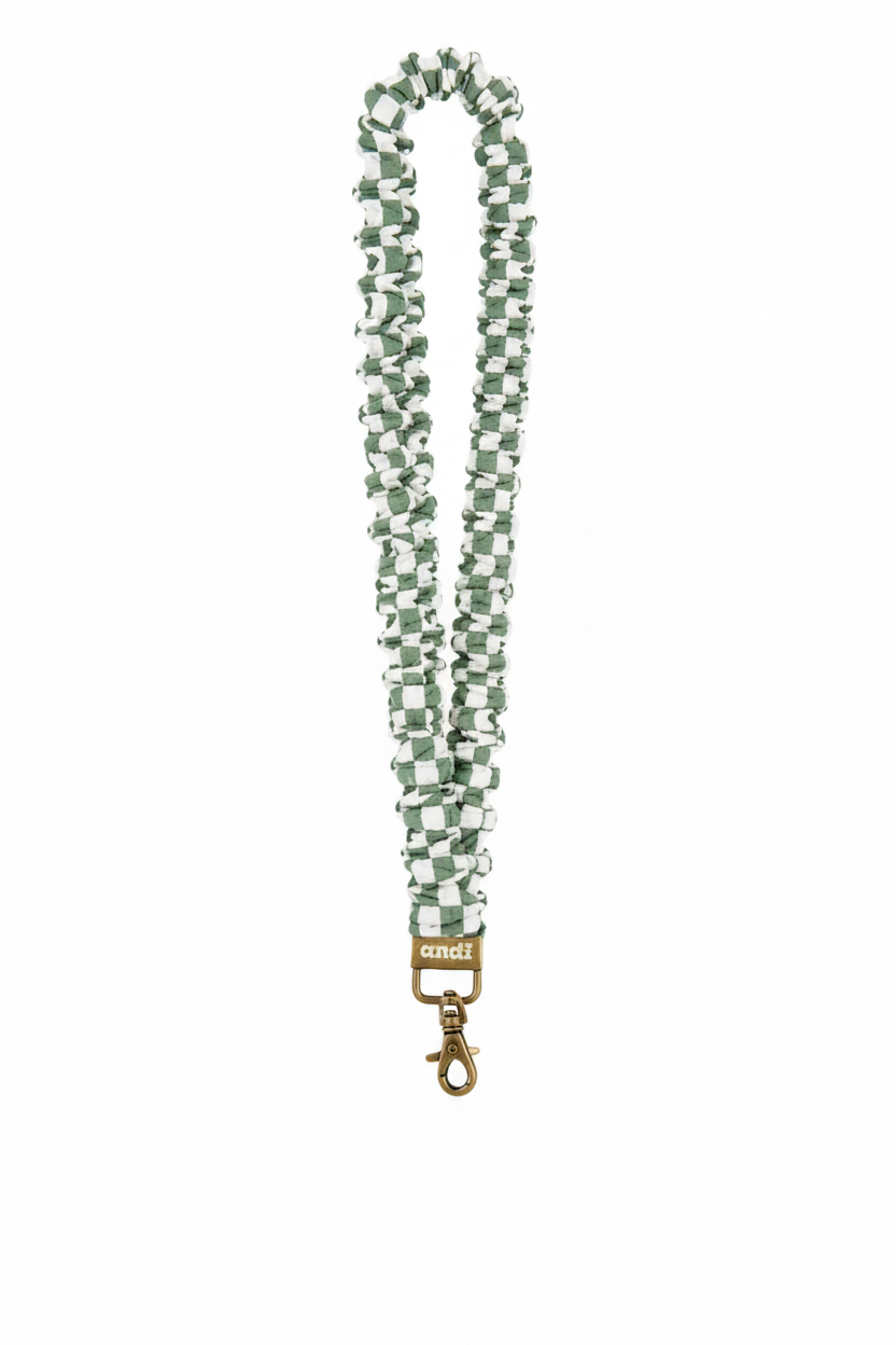 Sage Gingham Scrunchie Lanyard